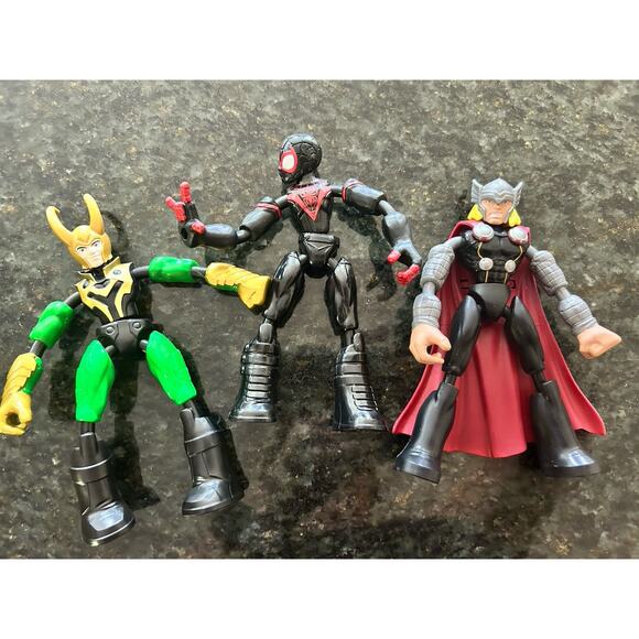 Set Of 3 “Bend‎ And Flex” Marvel Spiderman 6” Action Figures With Shields Loki - Picture 4 of 11